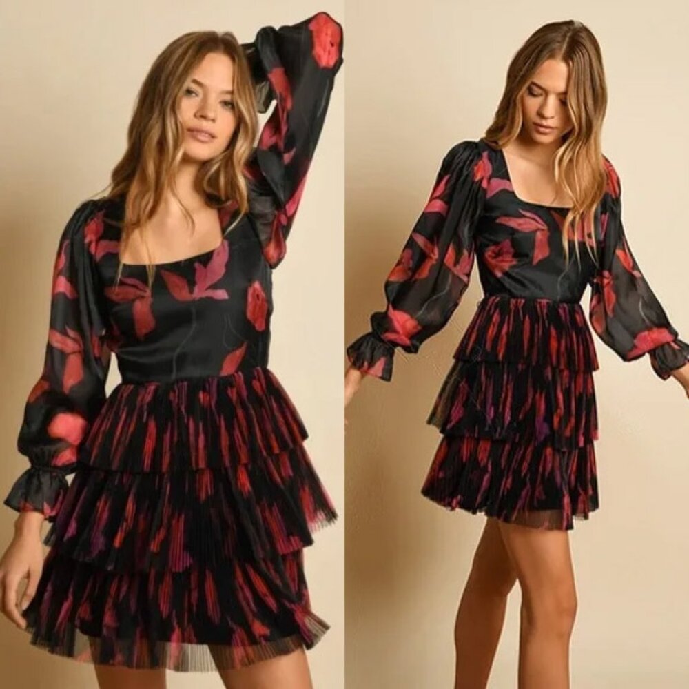 Hutch Black and Red Floral Mini Dress